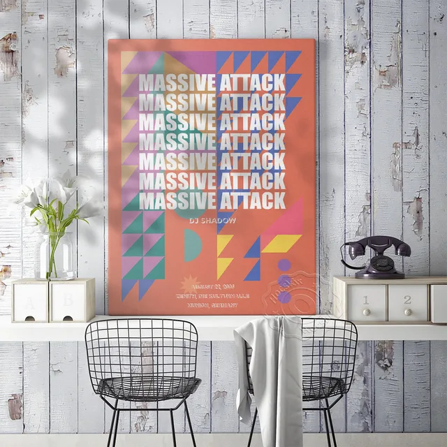 Hatalmas Támadási Koncert Plakát, Geometriai Mintázat Vászonfestés, Skandináv Vintage Művészeti Nappali Otthoni Dekoráció Fali Kép, Művészet - Image 6