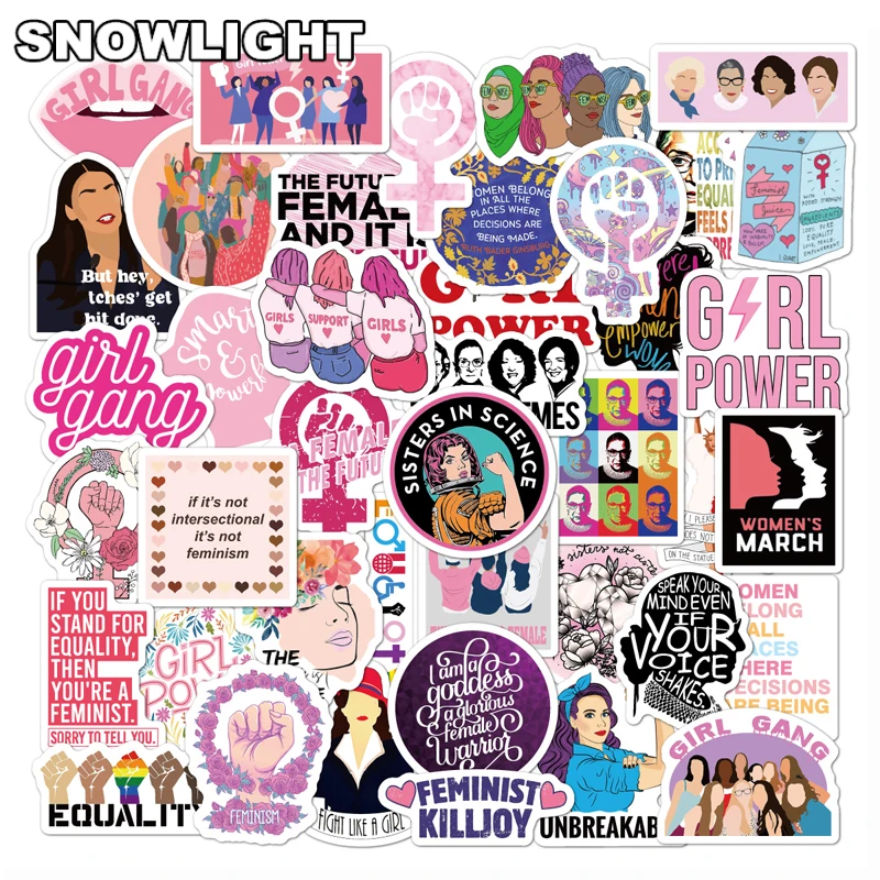 10/50pcs/set Feminism Cartoon Equality Graffiti Inspirational Girl Stickers For Kid Case Helmet Mixed Luggage Laptop Skateboard