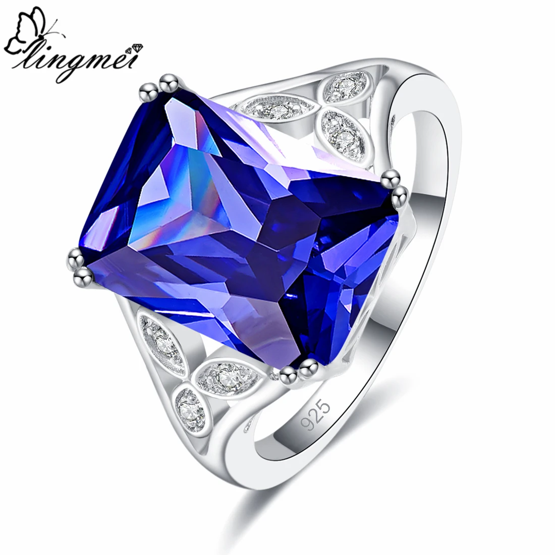 Женское и мужское кольцо Lingmei ExquisiteSilver обручальное с голубым зеленым кубическим