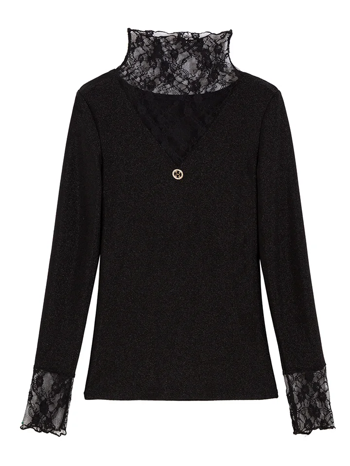 

COIGARSAM Korea Style blouse women New Spring Office Lady Patchwork Chiffon blusas womens tops and blouses Black 1207