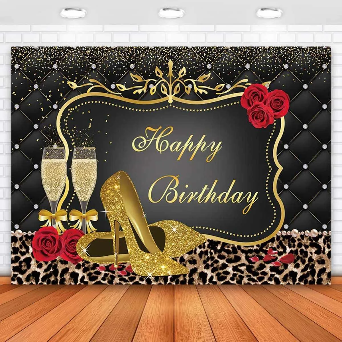 Woman's Birthday Backdrop Black Gold High Heels Champagne Adult Happy  Birthday Banner Photo Background Red Rose Balloons - Backgrounds -  AliExpress