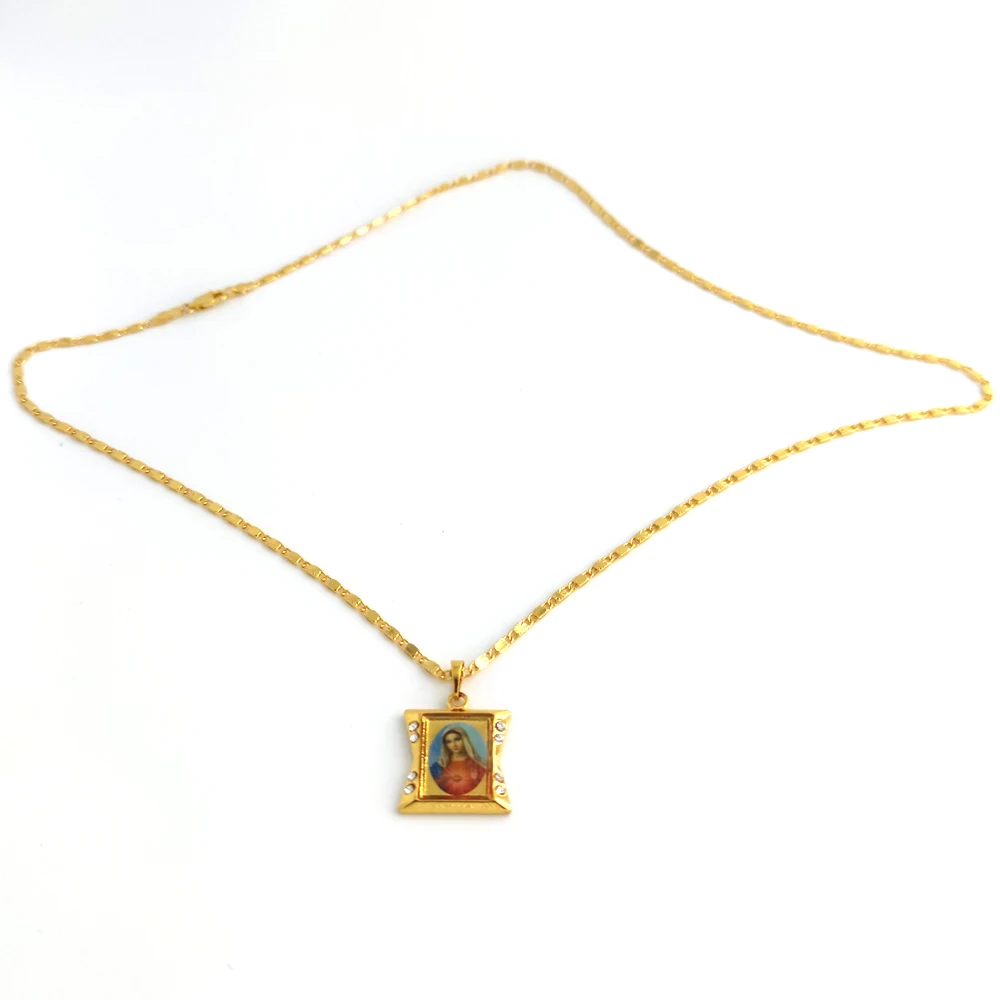 

Loyal Holy Pendant Mother 18 K Yellow Solid Gold GF CZ Lady Mary goddess icon Fine Necklace Chain 600mm 24 inch