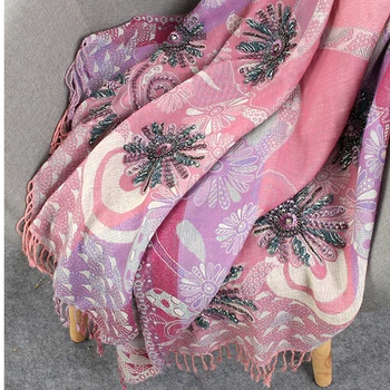 

Embroidery Mujer Bufanda Handmade High Quality Bufanda Tassels Scarf Pashmina For Female Oversize Artificial Cashmere Wrap
