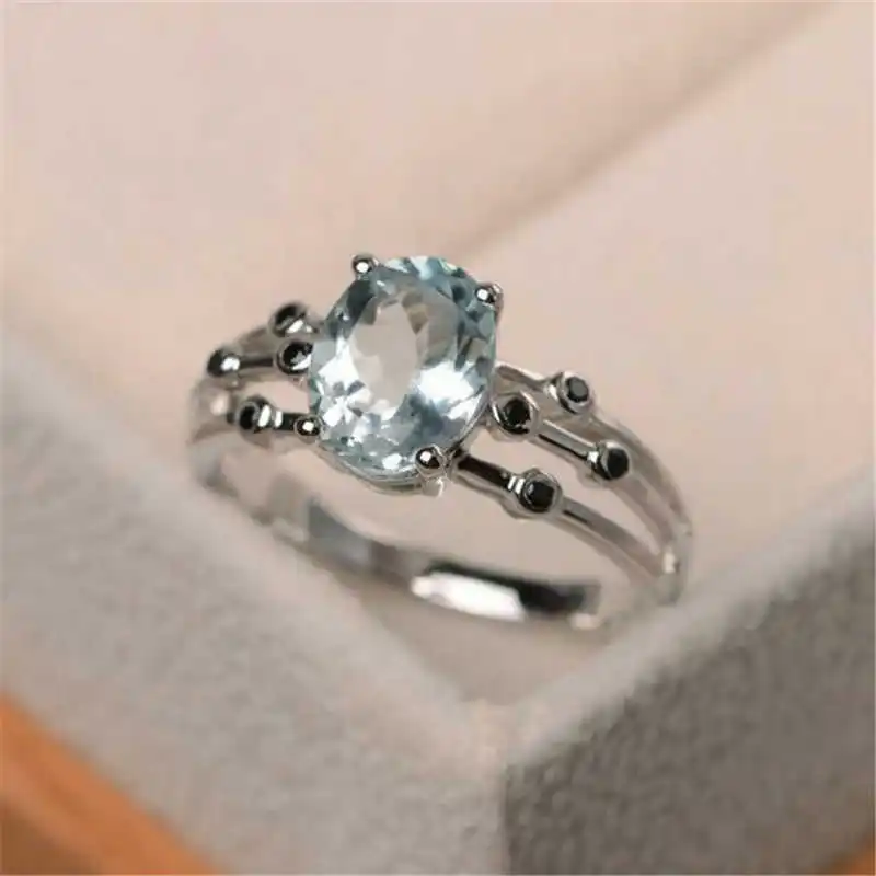 Aquamarine Кольцо с камнем рождения, ювелирные изделия Sz 6-10 для женщин, обручальное кольцо - Цвет основного камня: Aquamarine