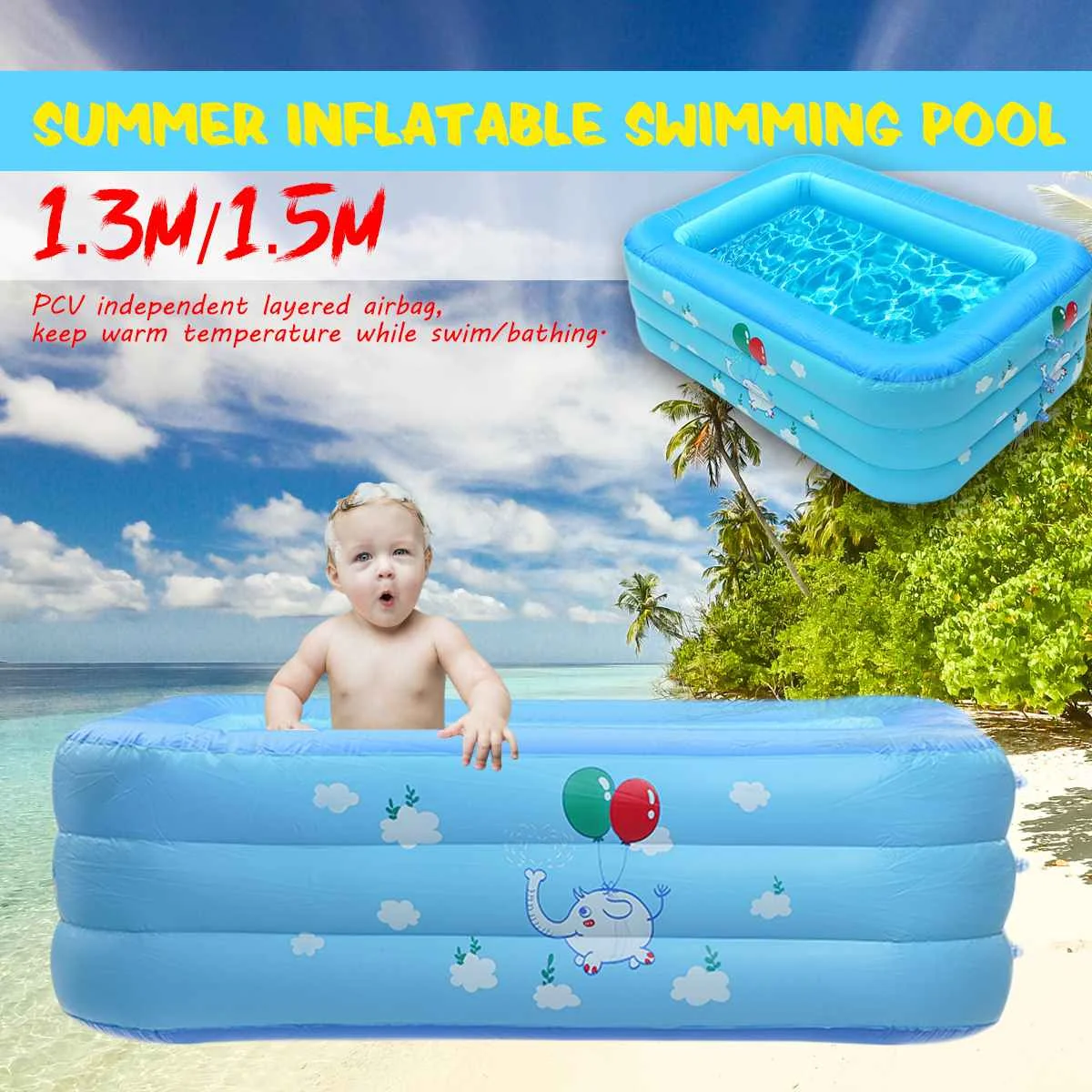 

130/150cm Children Bathing Tub Baby Home Use Paddling Pool Inflatable Square Swimming Pool Kids Inflatable Pool