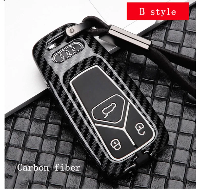 Car Metal Key Shell for Audi A6 RS4 S5 A3 Q3 Q5 S3 A4 Q7 A5 TT Car key bag cover decoration business Key Case for car - Название цвета: B style Carbon fiber
