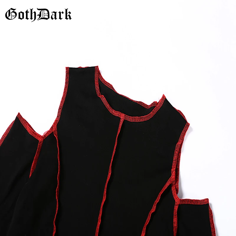 Готический темно-черный гранж-панк готический женские футболки с вырезами из кусков укороченный топ Зима женская футболка шикарная эстетическая