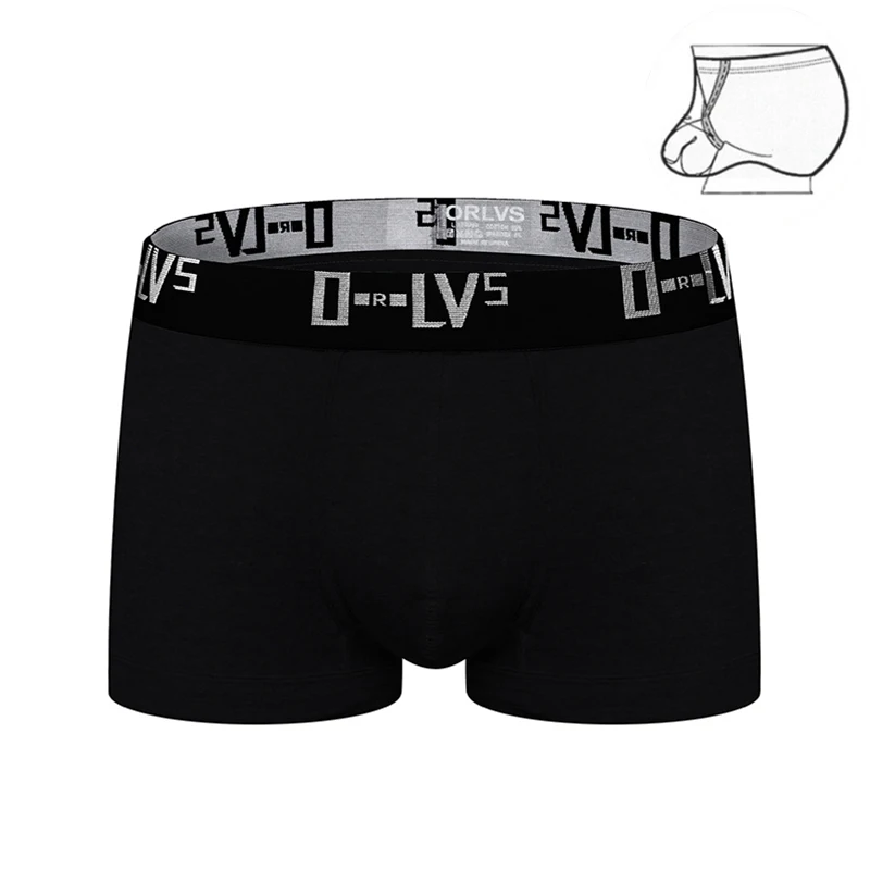 ORLVS Мужское нижнее белье пикантные трусы-боксеры хлопок Cueca Masculina дышащие мужские трусы Ropa Interior Hombre мужские трусы-боксеры U Pouch - Цвет: OR210B-black