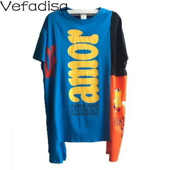 

Vefadisa Plus Size Women T-shirt 2020 Summer Letter Print T-shirt Short Sleeve Irregular Women T-shirt Black Royal Blue QYF2981