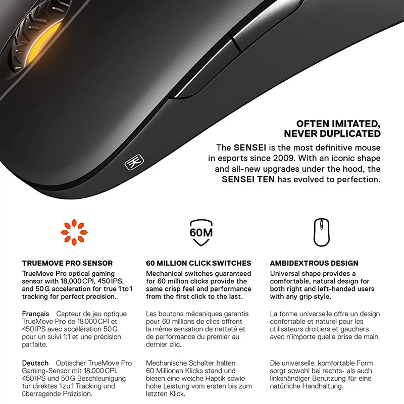 Оригинальная проводная мышь SteelSeries Sensei Ten 18000 CPI TrueMove Pro оптическая игровая E sports PUBG