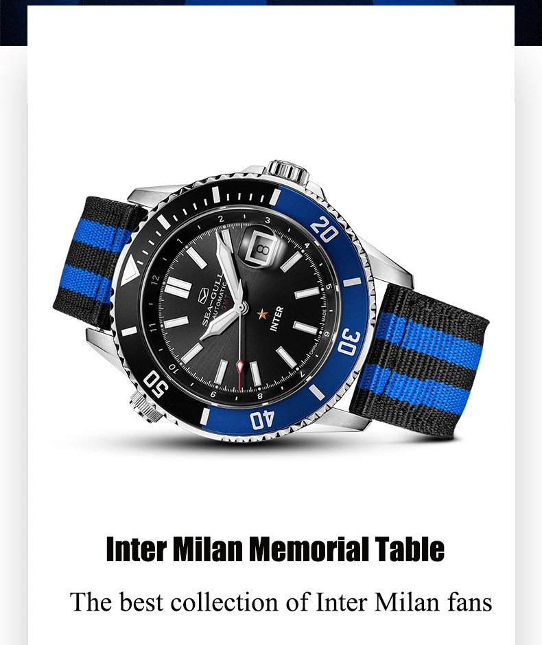 Seagull мужские часы Inter Milan Ocean Star 200 метров водонепроницаемые новые модные автоматические механические часы 816.22.6112