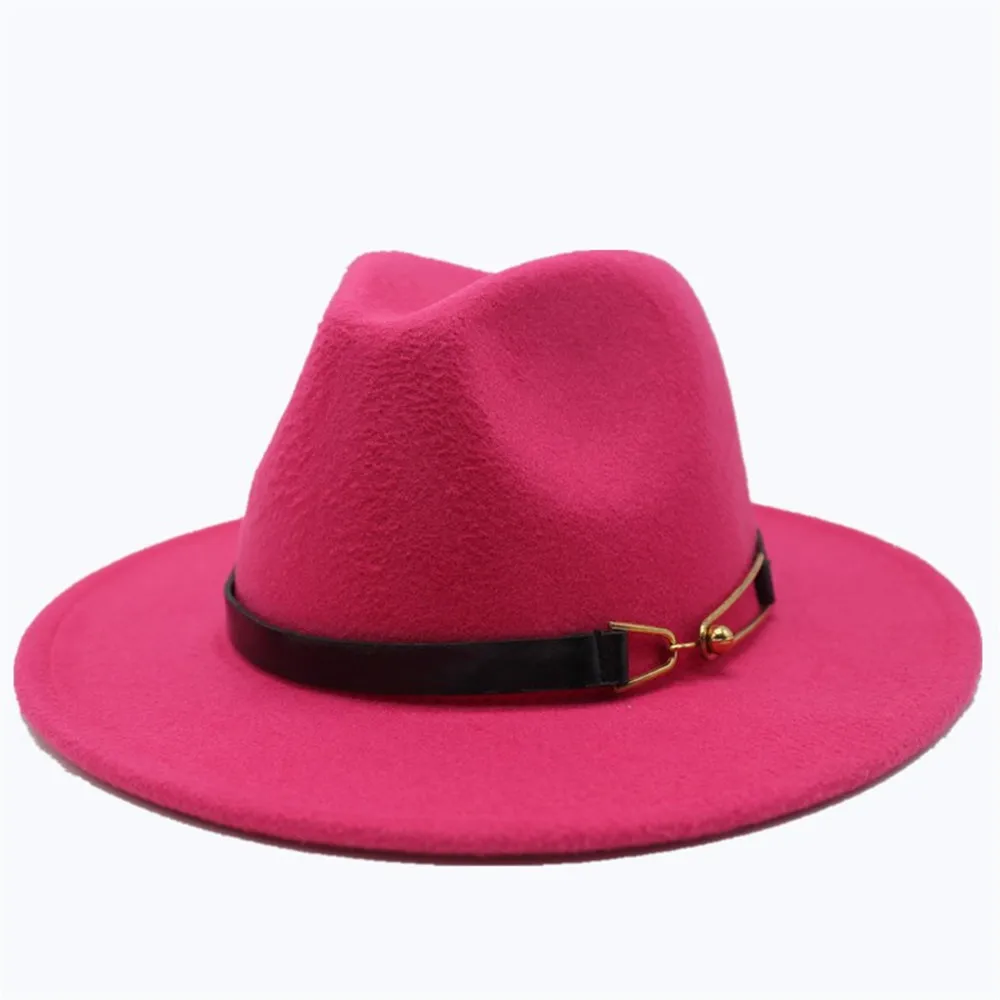 Новинка, мужская и женская оригинальная Шляпа Fedora, широкая шляпа, поп Панама джазовая, шляпа, Повседневная дикая шляпа, размер 56-58 см - Цвет: Rose Red