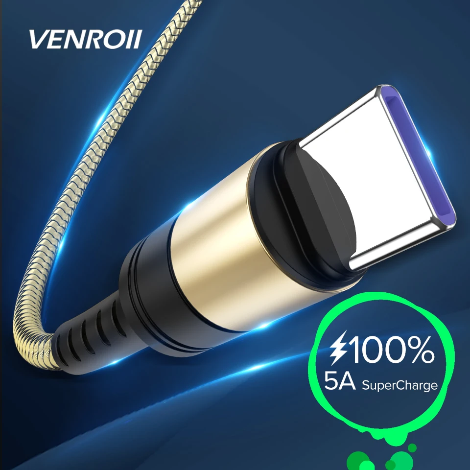 

Venroii Cable USB Type C 5A Supercharge for Huawei Mate 20 P30 P20 Pro Fast Charging Phone Cord for Honor 20 10 8 V10 USBC Cabo