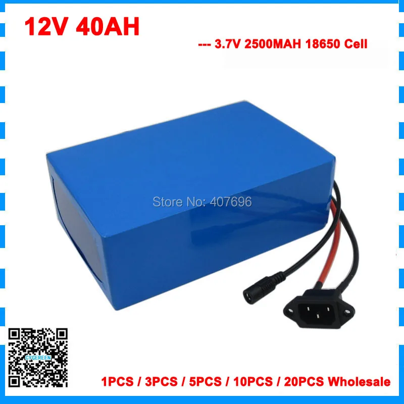 Free customs fee 350W 12V 40AH li-ion battery 12 V 40000MAH Lithium battery for 12V 3S ebike Battery 12.6V 5A charger wholesale