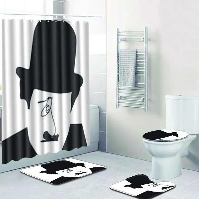 4pcs/set Creative 3D Cool Men Shower Curtain Waterproof Polyester Fabric Washable Modern Solid Toilet Seat Cover Anti-slip Mat - Цвет: H