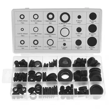 

125pcs Black Rubber Grommets Retaining Ring Set Seal Ring Assortment Protection Coil with Plastic Box for Gasket Kits