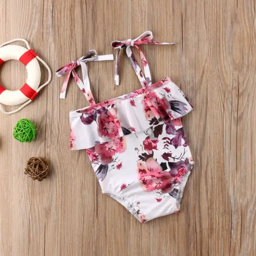 

Cute Kids Baby Girls Swimsuit Floral Print Swimwear Strap bandage Bikini Summer Beachwear Toddler Ruffles bathing suit 2018