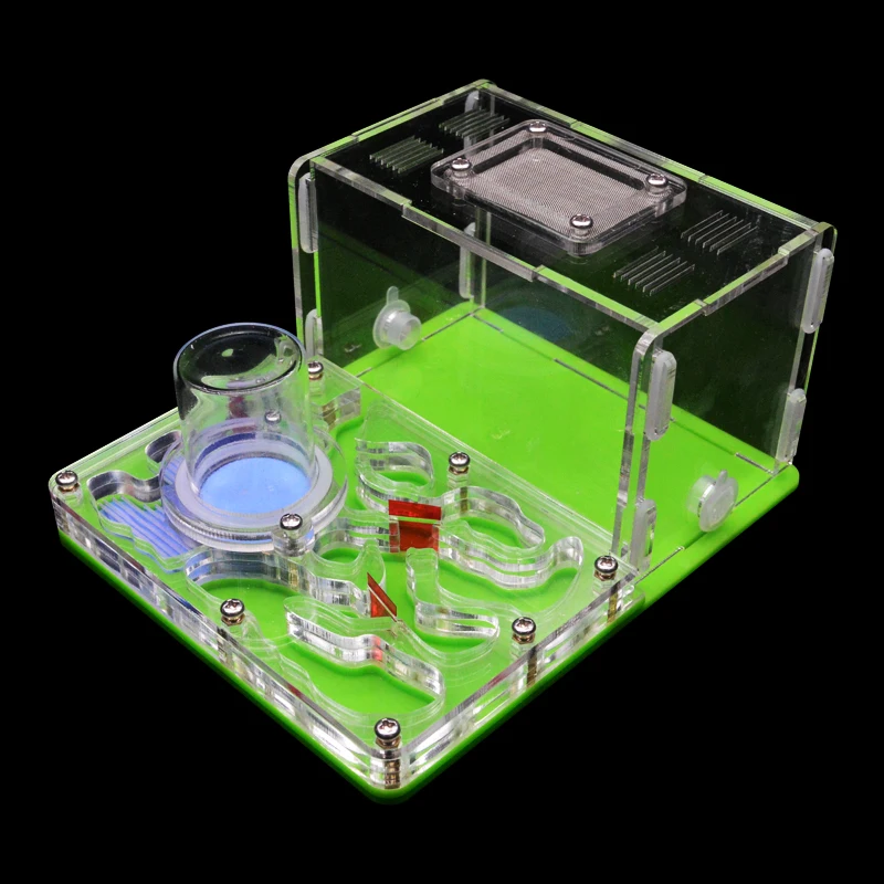 DIY acril nido de hormiga de granja plana con área de alimentación Ant House Pet Anthill taller con torre de agua humectante 12*15*7,5 cm