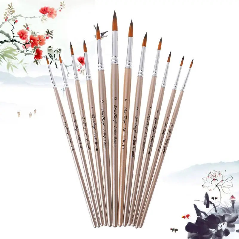 12 шт. Спайк Кисти для краски нейлоновые волосы акварель гуашь кисти для рисования художественные инструменты