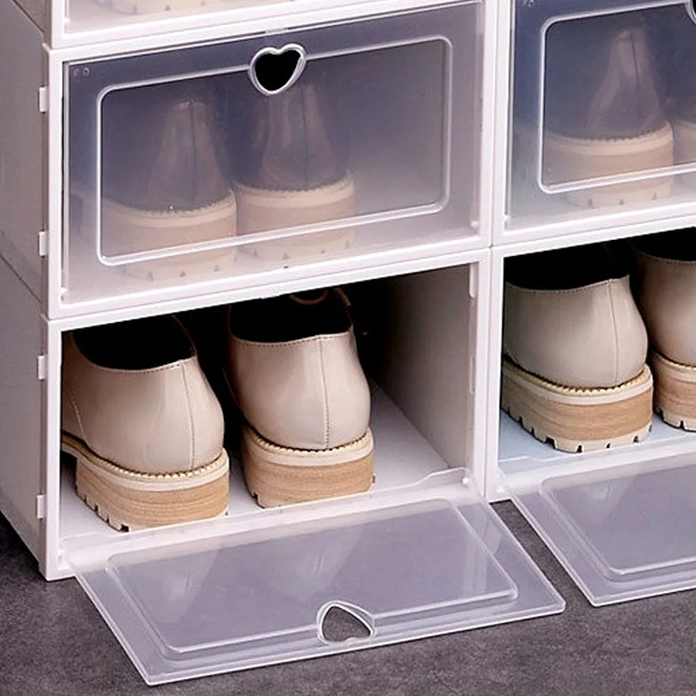 Behogar 6 шт. пластиковый флип-контейнер для хранения обуви, Штабелируемый органайзер, прозрачный ящик, контейнер для дома, квартиры, компактный Обувной Ящик