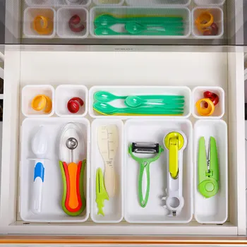 

8Pcs Cluttery Drawer Organizers Storage Interlocking Narrow Bin BPA-Free For Bathroom Office Customizable Table Organizer