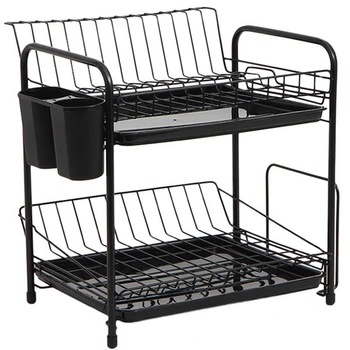 

New-Dish Rack Set 2-Tier Kitchen Organizer Tools Plate Spoon Storage Frame Steel Drain Bowl Rack Kitchen Dish Shelf