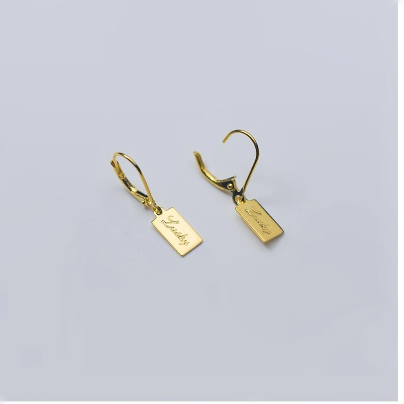 Модные 925 пробы серебряные серьги-кольца для пирсинга с надписью LUCKY Square, модные золотые для ушей, кольца для женщин
