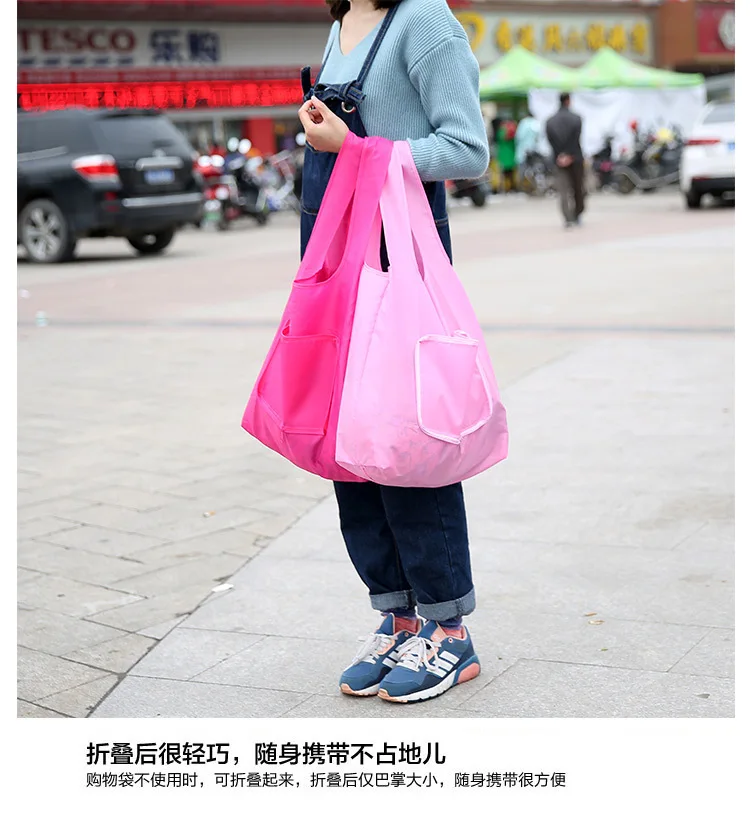Creative Large Size Hand Eco-friendly Bag Foldable Zipper Portable Grocery Shopping Bag Waterproof Shopping Handbags Can Be Prin