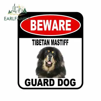

EARLFAMILY 13cm x 11cm Car Styling BEWARE TIBETAN MASTIFF GUARD DOG Car Sticker Cover Scratches Composite Sign Pet Dog Decal