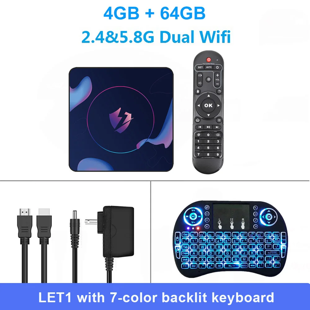 LEMADO дыхательный светильник tv Box Android 9,0 4K RK3318 4GB 64GB Netflix Youtube Google голосовой помощник 9 LET1 Android tv Box 9,0 - Цвет: 4G 64G i8 keyboard