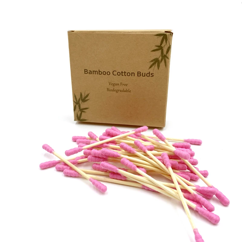 100 pcs pink Эко биоразлагаемые бамбуковые ватные палочки компостабильные деревянные ушные палочки деревянные палочки для макияжа ватные палочки - Цвет: 100 pcs pink