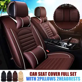 

10pcs PU Leather Full Set Car Seat Cover Auto Seat Cushion Protector with Headrests Pillows for 5-Seats Car