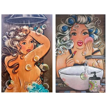 

2 Set Diamond Painting Full Round Diamond 3D Daimond Painting Embroidery Cross Stitch - Fat Woman & Girl Makeup