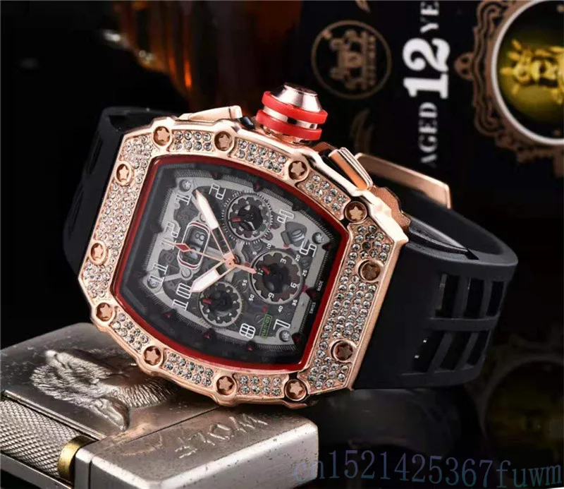 

Luxury brand design diamond quartz watch men's Military Watch Rubber Watch men's belt watch 2019 hot