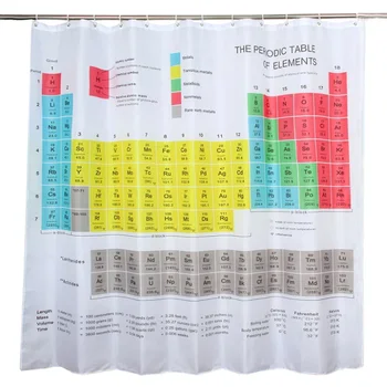 

New Bathroom Supplies Periodic Table of the Elements Waterproof Shower Curtain Elements Print Bath Curtain with 12 Hanging Hook
