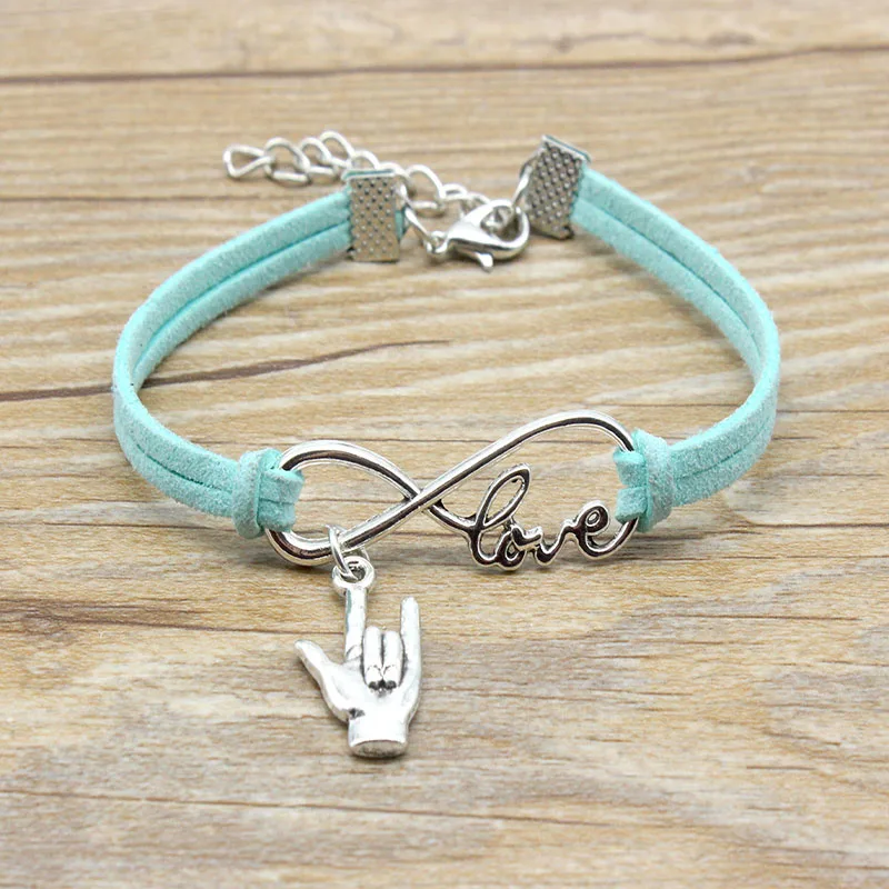 Бесконечность Любовь палец Шарм браслет замша кожа регулируемые браслеты