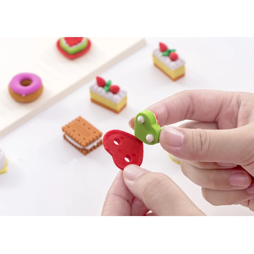 5pcs/lot Lovely Cookie Donut Eraser Set Pencil Eraser For Kids Gift