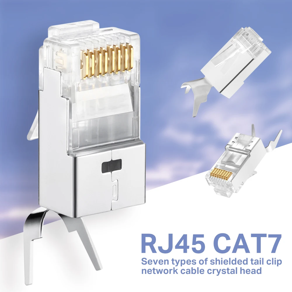 50 шт. Cat7 RJ45 разъем Cat6a STP 8P8C модульный для кабеля Ethernet Позолоченный сети RJ 45