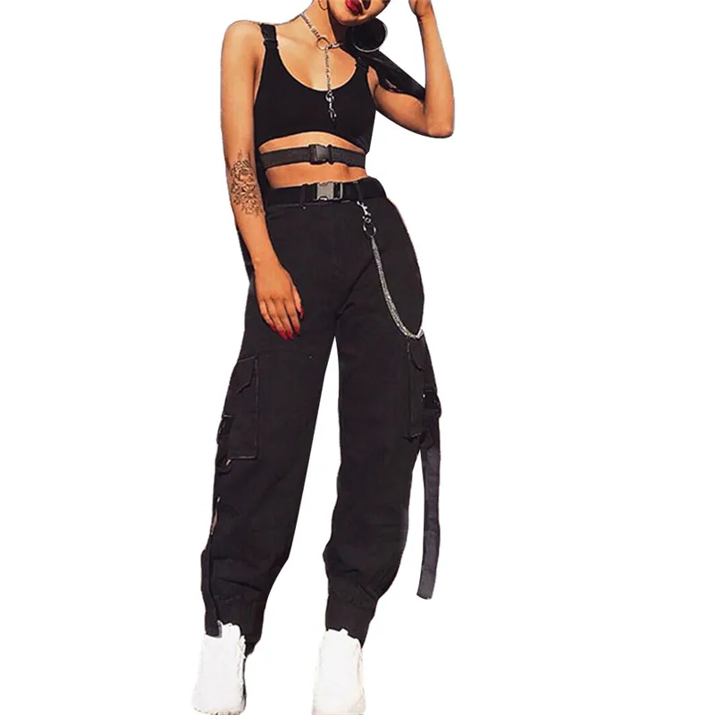 

Women Harem Pants Ribbon Pocket Streetwear camo Women Black Harlan High waist pants loose joggers capris trousers