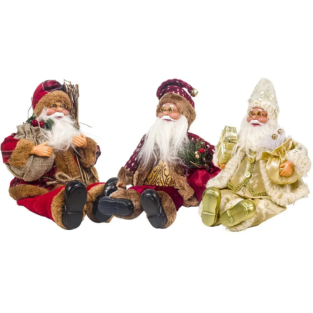

34cm Christmas Sitting Ornament Simulated Santa Claus Doll Old Man Home Decor Figurine Toy Animated Doll Xmas Gift Decoration