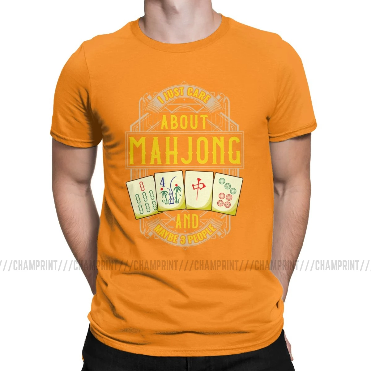 Мужская футболка Just Care About Mahjong, китайская культура и развлечения, мужские футболки, хлопковая одежда, Забавные футболки с принтом - Цвет: Оранжевый