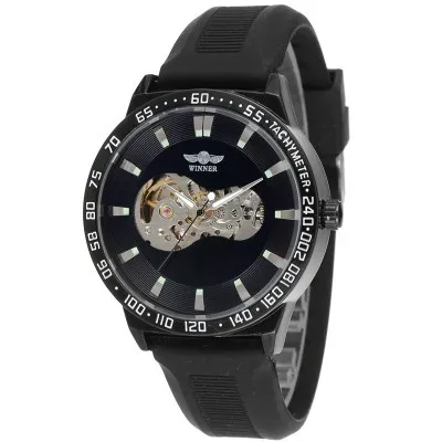 

Dress Wristwatch Winner Luxury Fashion Casual Genuine Leather Men Mechanical Watch Skeleton Hand Wind Watch Automatic Self-Wind