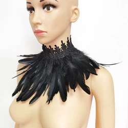 Lace Feather Fake Collar Victorian Gothic Natural Feather Choker Neck Wrap Collar Cosplay Party Stage Performance Costume