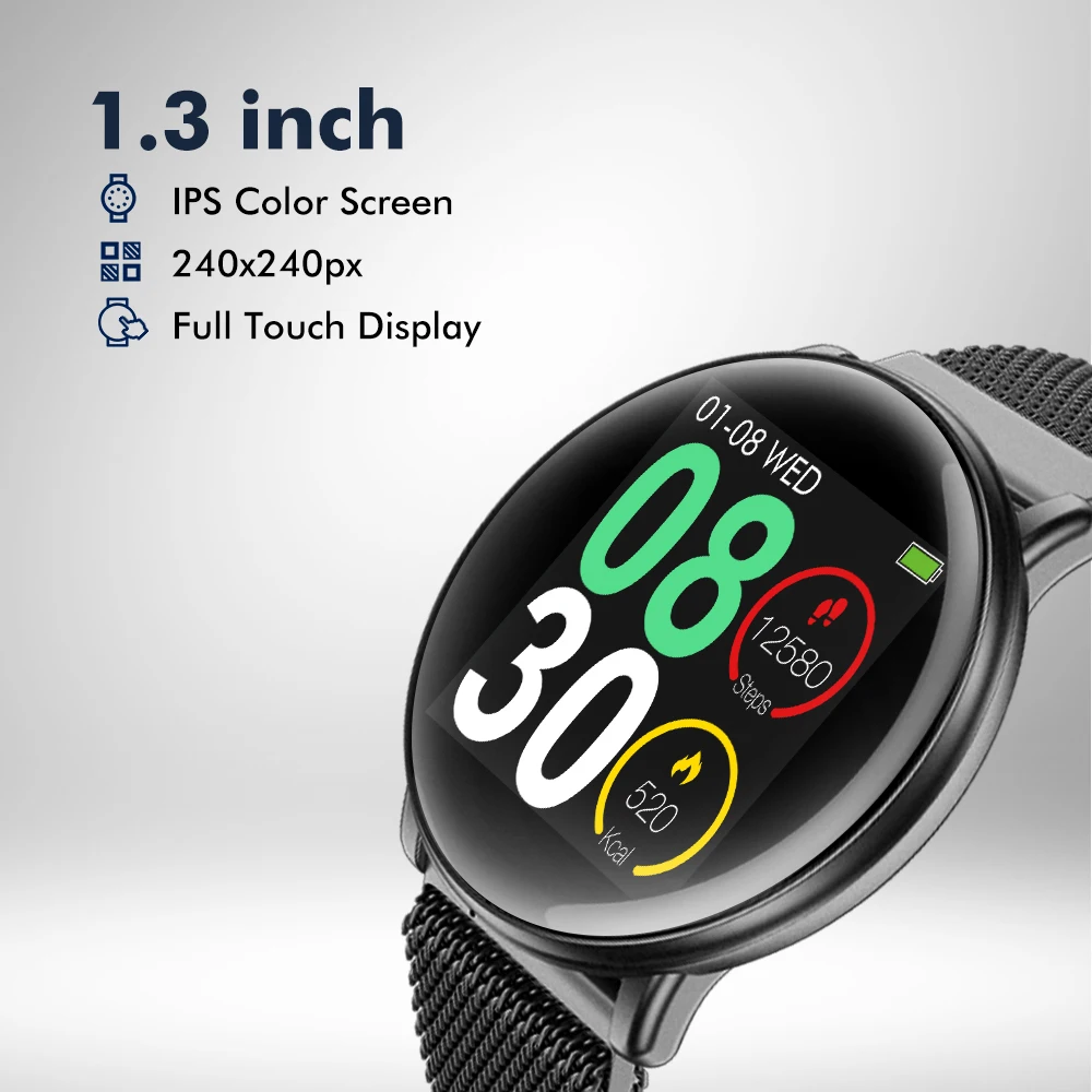 Новая мода Uwatch2 Смарт-часы для Andriod, IOS 1,3 дюймов полный сенсорный экран IP67 25 дней в режиме ожидания 7 спортивных режимов полный металлический корпус