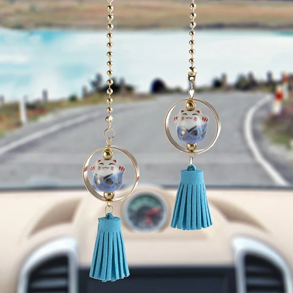 Керамические Подвески с автомобилем и кисточками Lucky Cat, автомобильные зеркальные подвесные украшения, Автомобильные украшения, аксессуары для девочек, подарки, автомобильный кулон - Название цвета: No.1