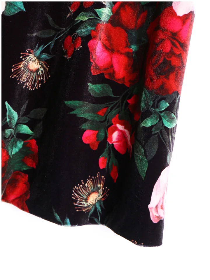Svoryxiu Подиум осень зима винтажное черное бархатное платье с принтом розы женские элегантные вечерние платья с коротким рукавом Роскошные Короткие платья
