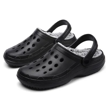 

Classic unisex indoor winter slippers for men wedge unisex casual fur slides boys hole leisure adult home shoes man