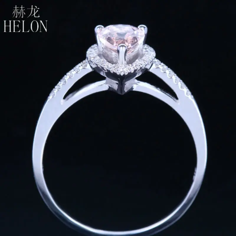 HELON Твердые 10 к белое золото груша 0.78ct подлинный натуральный морганит бриллианты женское кольцо для помолвки Свадебные красивые ювелирные изделия
