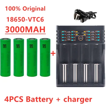 

100% New 3.7V 18650 Battery 3000mAh VTC6 rechargeable Li-ion battery for 18650 VTC6 30A For E-cigarette + 1pcs Battery Charger