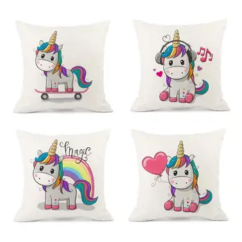 

Cute Cartoon Unicorn Cushion Cover Creative Unicorn Cotton Linen Throw Pillow Case Decorative Pillowcase Cover kussenhoes ZT79